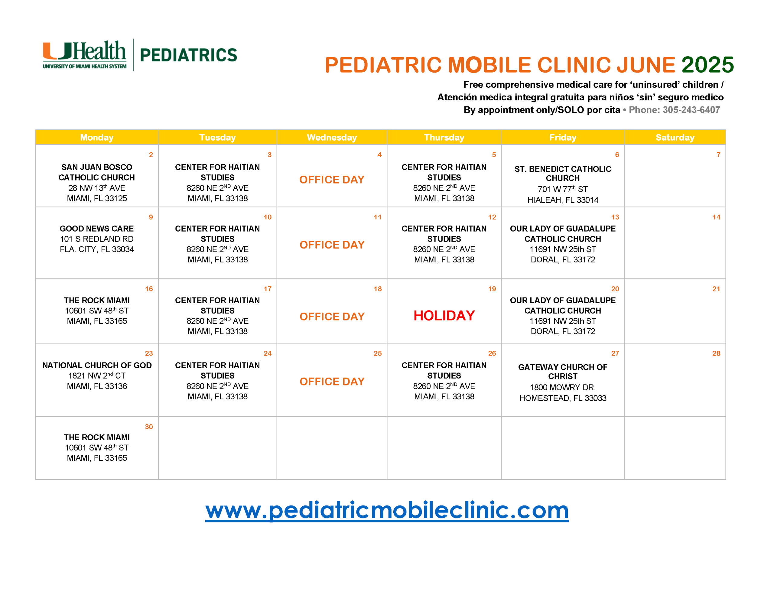 University of Miami Pediatric Mobile Clinic June 2025